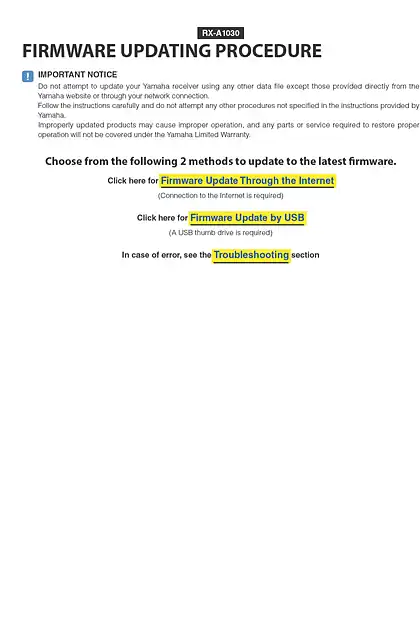 yamaha雅马哈RX-A1030_RX-V1075 Firmware Update Installation_Manual
